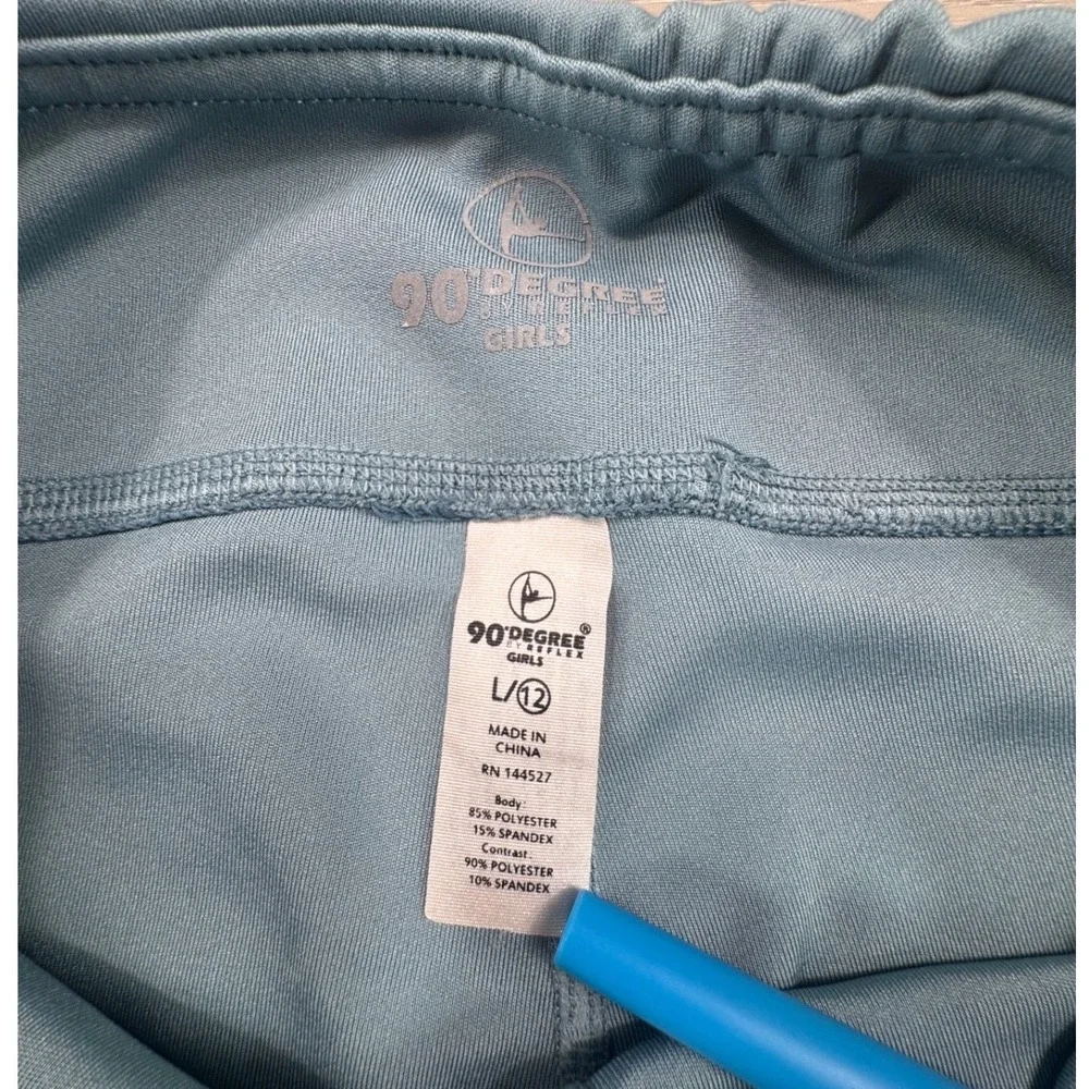 90‎ Degree by Reflex Girls Large 12 Dusty Blue Crossover Waist Active Leggings
